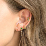 Small Hoop Earrings Green Crystal Zirconia Ear Studs Cartilage Piercing Jewelry