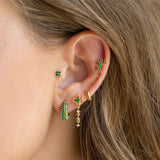 Small Hoop Earrings Green Crystal Zirconia Ear Studs Cartilage Piercing Jewelry