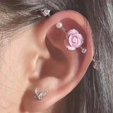 1PC Stainless Steel Industrial Piercing Rose Crystal Cartilage In The Ear