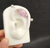 1PC Stainless Steel Industrial Piercing Rose Crystal Cartilage In The Ear