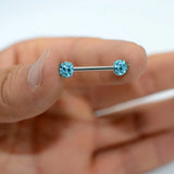 1PC Steel/Titanium Tongue Ring Piercing Ferido Crystal Ball Straight Barbell 14g