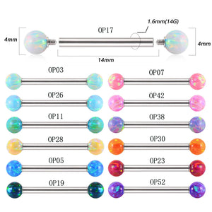 Surgical Steel Tongue Barbell Ring Opal Nipple Barbell Piercing