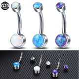 Titanium Opal Belly Button Rings Navel Earring CZ Bezel Belly Ring 14G