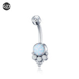 Titanium Opal Belly Button Rings Navel Earring CZ Bezel Belly Ring 14G