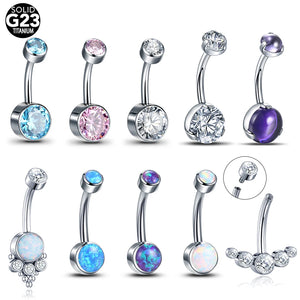 Titanium Opal Belly Button Rings Navel Earring CZ Bezel Belly Ring 14G