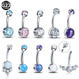 Titanium Opal Belly Button Rings Navel Earring CZ Bezel Belly Ring 14G