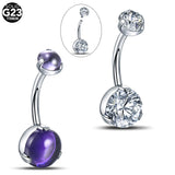 Titanium Opal Belly Button Rings Navel Earring CZ Bezel Belly Ring 14G