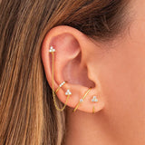 Stainless Steel Double Pierced Chain Earrings with Zircon Studs