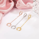 Stainless Steel Double Pierced Chain Earrings with Zircon Studs