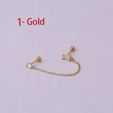 Stainless Steel Double Pierced Chain Earrings with Zircon Studs
