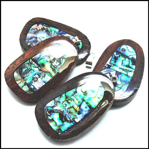 Vietnam rosewood wooden pendant with abalone shell - 28x45mm