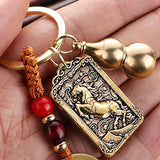 Vintage Chinese Zodiac Guardian God Keychain Cinnabar Gourd Car Pendant Buddha
