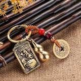Vintage Chinese Zodiac Guardian God Keychain Cinnabar Gourd Car Pendant Buddha