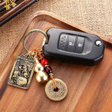 Vintage Chinese Zodiac Guardian God Keychain Cinnabar Gourd Car Pendant Buddha