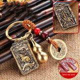 Vintage Chinese Zodiac Guardian God Keychain Cinnabar Gourd Car Pendant Buddha