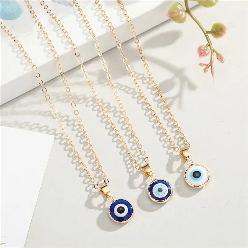 Vintage Ethnic Round Turkey Evil Eye Necklace Eye Pendant Choker Chain