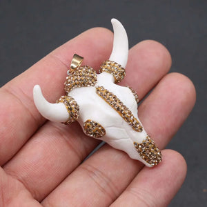 Bull Bone Pendant with Crystal Rhinestone for DIY Necklace Making