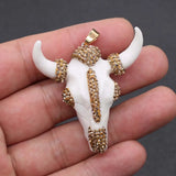 Bull Bone Pendant with Crystal Rhinestone for DIY Necklace Making