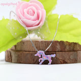 Women Purple Opal Unicorn Pendant Necklace Lady Jewelry Gift