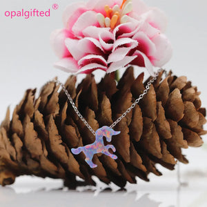 Women Purple Opal Unicorn Pendant Necklace Lady Jewelry Gift
