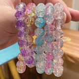 Women's Cracked Quartz Crystal Beaded Stretch Bracelet Bangle