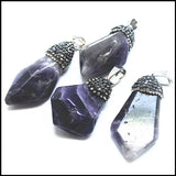 Natural Amethyst Stone Pendant with Rhinestone Decoration - Purple