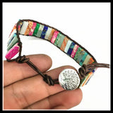 Natural Gem Stone Bracelets with Leather Bands for Women