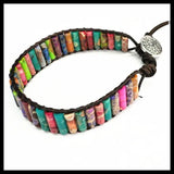 Natural Gem Stone Bracelets with Leather Bands for Women