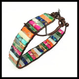 Natural Gem Stone Bracelets with Leather Bands for Women