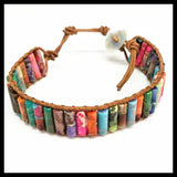 Natural Gem Stone Bracelets with Leather Bands for Women