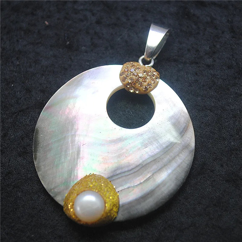 Yellow Lip Shell Pendant with Stone & Freshwater Pearl