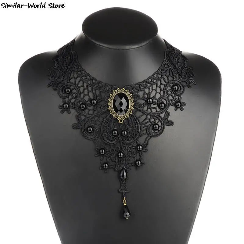 Lace & Beads Choker Victorian Steampunk Gothic Collar Necklace