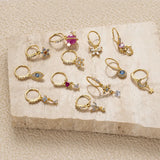Colorful CZ Flower Butterfly Charm Nose Hoop Dangling Pendant Nose Ring