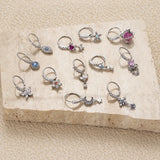 Colorful CZ Flower Butterfly Charm Nose Hoop Dangling Pendant Nose Ring