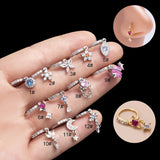Colorful CZ Flower Butterfly Charm Nose Hoop Dangling Pendant Nose Ring