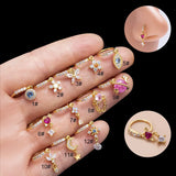 Colorful CZ Flower Butterfly Charm Nose Hoop Dangling Pendant Nose Ring