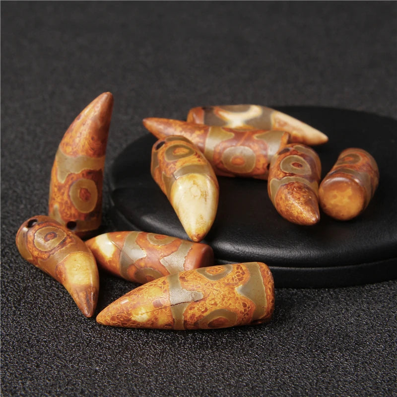Antique Tibet Agates Dzi Beads Brown Geometric Stone Buddhist Beads