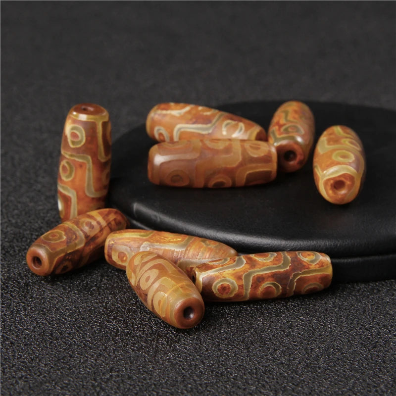 Antique Tibet Agates Dzi Beads Brown Geometric Stone Buddhist Beads