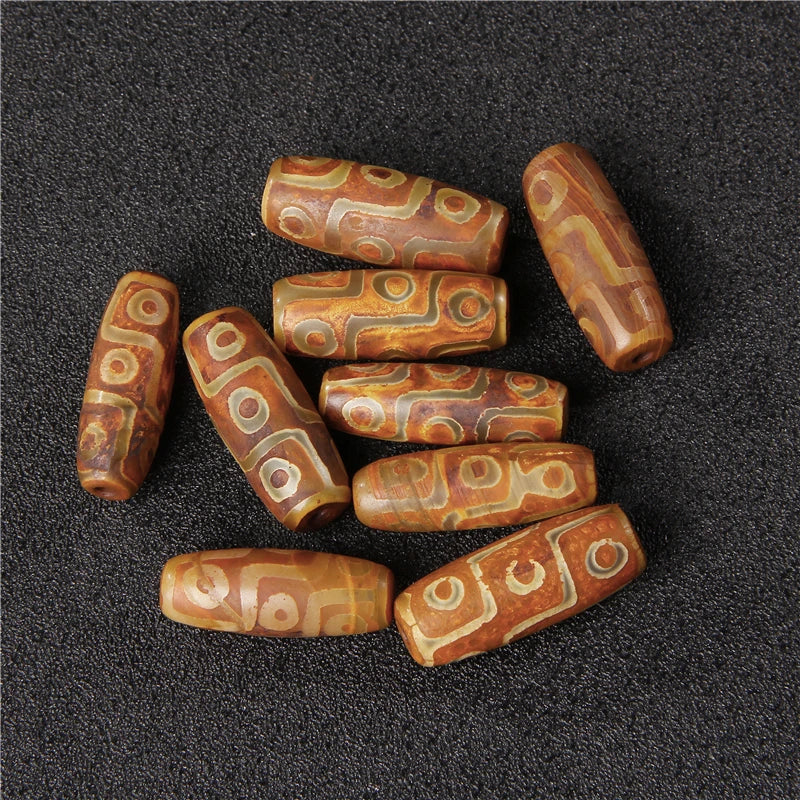 Antique Tibet Agates Dzi Beads Brown Geometric Stone Buddhist Beads