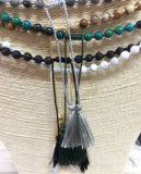 Natural Stone Beads Rosary Necklace with Tassel Pendant