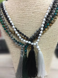 Natural Stone Beads Rosary Necklace with Tassel Pendant