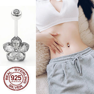 925 Sterling Silver Belly Bars Ring CZ Navel Piercings Body Jewelry For Women