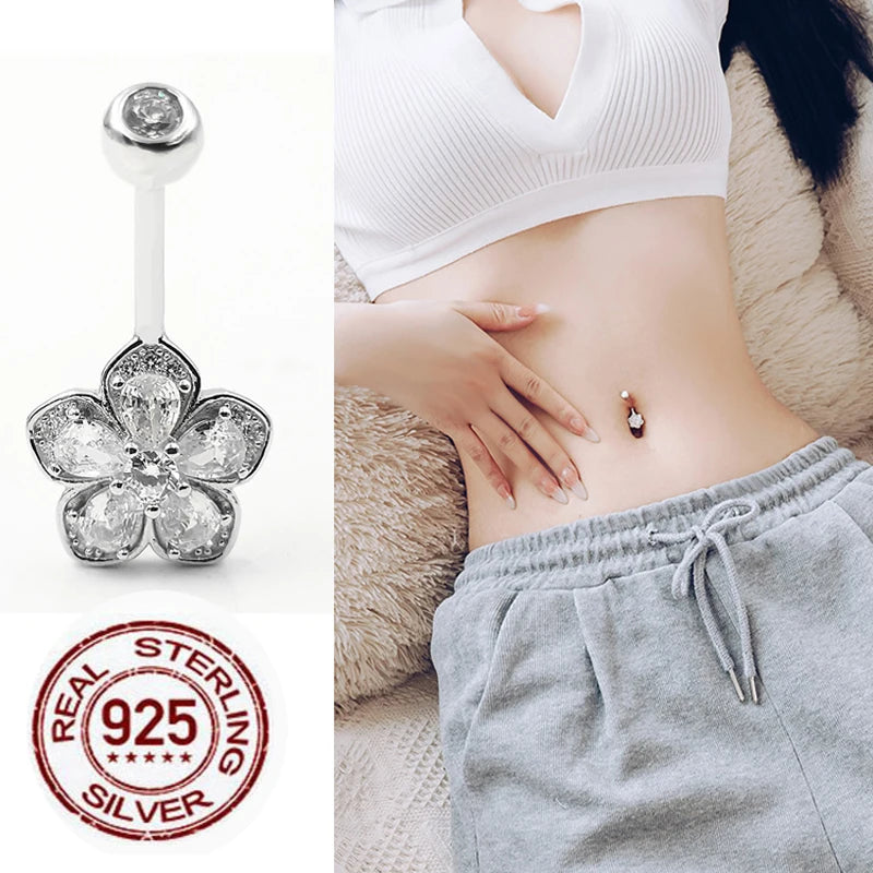 925 Sterling Silver Belly Bars Ring CZ Navel Piercings Body Jewelry For Women