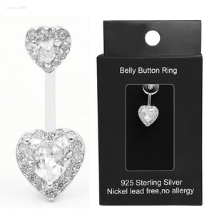 925 Silver CZ Belly Button Ring Heart Navel Piercing Sexy Body Jewelry