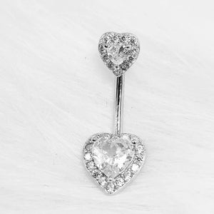925 Silver CZ Belly Button Ring Heart Navel Piercing Sexy Body Jewelry