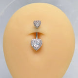 925 Silver CZ Belly Button Ring Heart Navel Piercing Sexy Body Jewelry