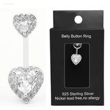 925 Silver CZ Belly Button Ring Heart Navel Piercing Sexy Body Jewelry
