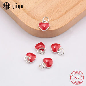 925 Sterling Silver Red Love Heart Pendant for Jewelry Making