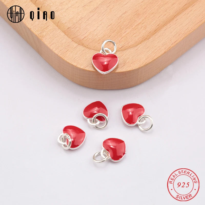 925 Sterling Silver Red Love Heart Pendant for Jewelry Making