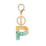 Glitter Alphabet Keychain English Letter Resin Leaf Crafts Charms